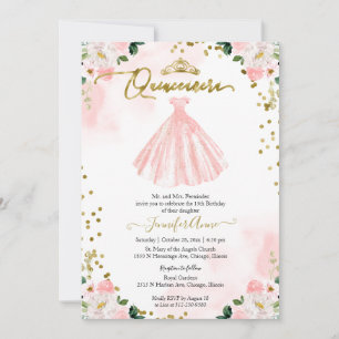 Errötende Florale Quinceanera-Einladung Zweisprach Einladung