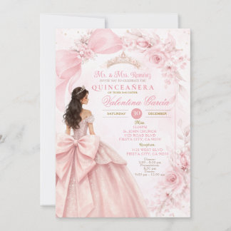 Errötende Florale Rosa Quinceañera-Einladung Einladung