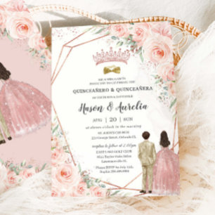 Errötende Florale Roségold Zwillinge Boy Girl Quin Einladung
