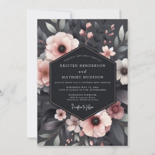 Errötende Florale Stimmungsvolle Eleganz Hochzeit Einladung