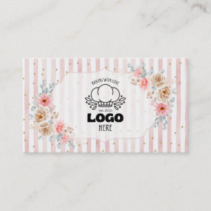 Errötende florale Streifen Süße Bäckerei-Logo Visitenkarte