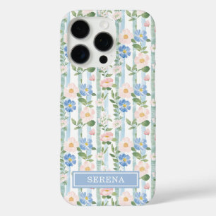 Errötende Florale Wasserfarben Gestreifte Personal iPhone 16 Pro Hülle