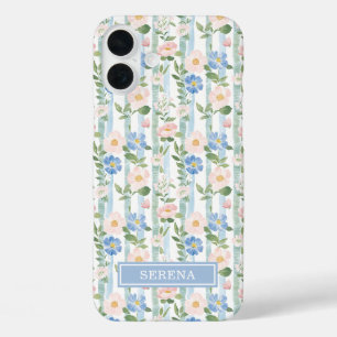 Errötende Florale Wasserfarben Gestreifte Personal iPhone 16 Plus Hülle