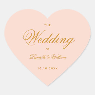 Errötende Hochzeit Elegante Kalligrafie Einfach Ro Herz-Aufkleber