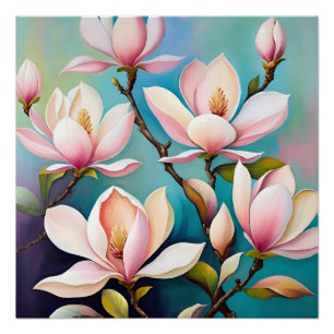 Errötende Magnolienblüten Poster