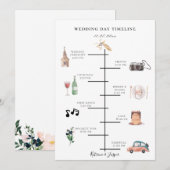 Errötende Navy Blumen Hochzeit Zeitplan Programm (Vorne/Hinten)