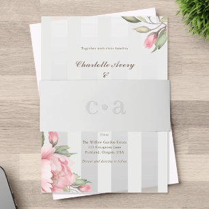Errötende Pfingstrose Monogramm Graue Hochzeit Einladungsbanderole