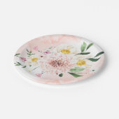 Errötende romantische Aquarell-Blumen-Brautparty Pappteller (Schrägansicht)