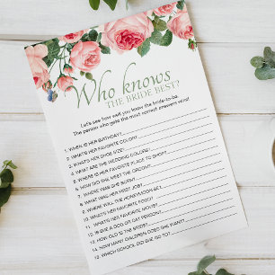 Errötende rosa Blumen-Game Wer kennt die Braut am Flyer