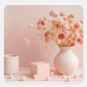 Errötende rosa Blumen Quadratischer Aufkleber