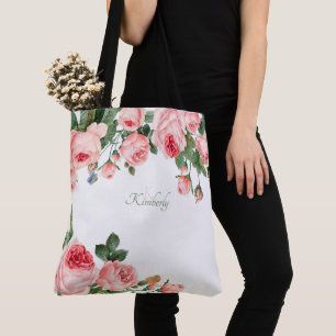 Errötende rosa Blumeninitialen Monogramm Tasche