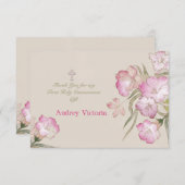 Errötende rosa Blumenkommunion danken Ihnen zu Dankeskarte (Vorne/Hinten)