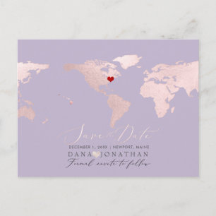 Errötende rosa Karte, Save-the-Date für jeden Ort Postkarte