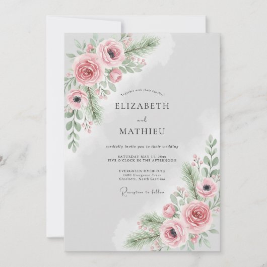 Errötende Rosa Nebel-Hochzeit im Winter Einladung (Vorderseite)