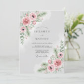Errötende Rosa Nebel-Hochzeit im Winter Einladung (Stehend Vorderseite)