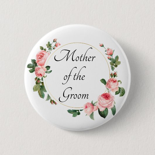 Errötende Rosa Rose Mutter des Bräutigams Button (Vorderseite)