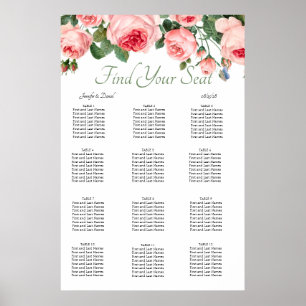 Errötende rosa Rosen Blumen Elegante Sitzordnung Poster