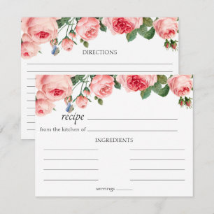 Errötende rosa Rosen Blumen Hochzeits Rezeptkarte Mitteilungskarte