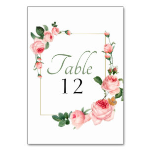 Errötende Rosa Rosen Florale Elegante Hochzeit Tischnummer