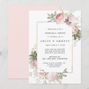 Errötende Rosa Rosen Florale Probe-Dinnerparty Einladung