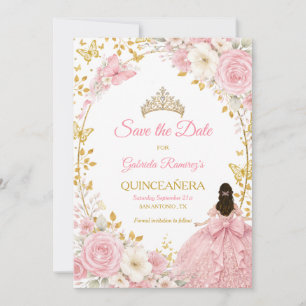 Errötende rosa Rosen Golden Quinceañera Save the