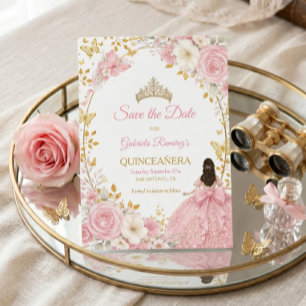 Errötende rosa Rosen Golden Quinceañera  Save the 