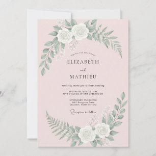 Errötende Rosa Strahlende Rosenhochzeit Einladung