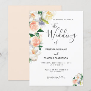 Errötende rosa weiße Blumen elegante Hochzeit Einladung