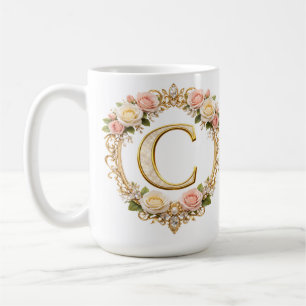 Errötende Roségoldene Blumige Monogramm Buchstabe Kaffeetasse