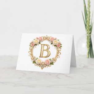 Errötende Rosen Gold Florale Monogramm Buchstabe B Dankeskarte