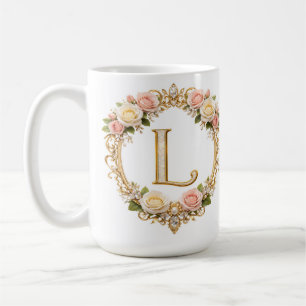 Errötende Rosen Gold Florale Monogramm Buchstabe L Kaffeetasse