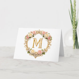 Errötende Rosen Gold Florale Monogramm Buchstabe M Dankeskarte
