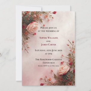 Errötende Rosen-Hochzeitseinladung   Romantische B Einladung