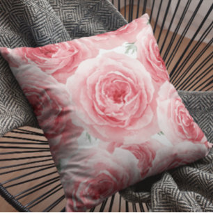 Errötende Rosen Wasserfarben Floral Rosa Blütenmus Kissen