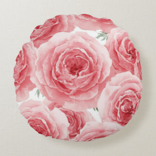 Errötende Rosen Wasserfarben Floral Rosa Blütenmus Rundes Kissen