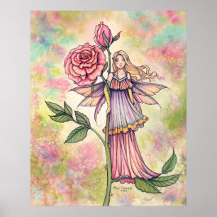 Errötende Rosenfee mit rosa Rosen Kunst Poster