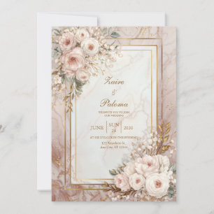 Errötende Rosenmarmor vergoldeter Rahmen Hochzeit Einladung