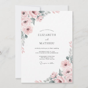 Errötende ruhige florale Romanze Hochzeit Einladung