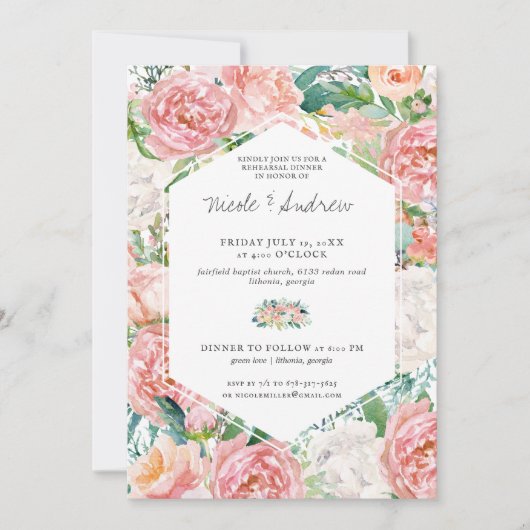 Errötende Sommer-Blumen-Hochzeitsprobe-Dinner (Vorderseite)