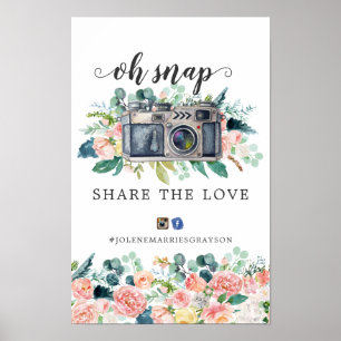 Errötende Sommer Florale Hochzeit Hashtag Schild