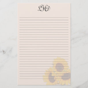Errötende Sonnenblumen Liniiertes Monogramm-Schrei Briefpapier