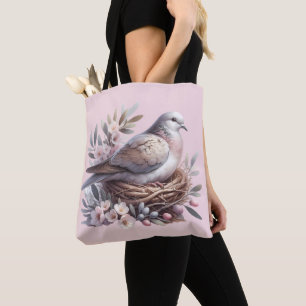Errötende Taube mit Blumen und Olivenzweigen Tasche