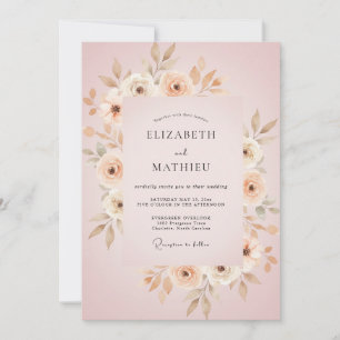 Errötende Taupe-Blatt-Hochzeit Einladung