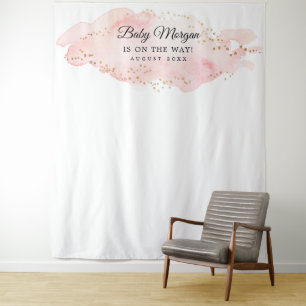 Errötende und goldene Babyparty-Rückwand-Foto-Requ Wandteppich