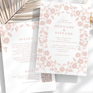 Errötende Volk Blumenhochzeit QR RSVP Alles-in-Ein Einladung