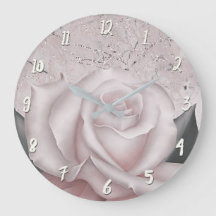 Errötende Weiße Rose Glam Moderner Marmor Shabby C Große Wanduhr