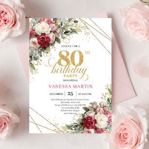 Errötende weiße Rosen elegante goldene Umrandung 8 Einladung