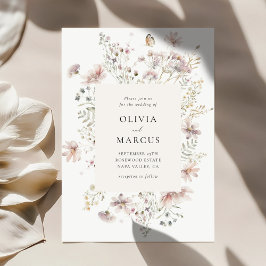 Errötende Wildblumen-Elegant-Serif-Hochzeits-Einla Einladung