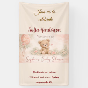 Errötender Bär Sanfte Wasserfarbe floral Babyparty Banner