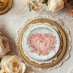 Errötender Barock Rokoko Blumen Herz Galentine Pappteller